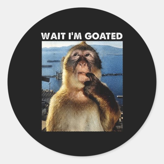 Wait I'm Goated Funny Thinking Monkey Meme Brainro Ronde Sticker (Voorkant)