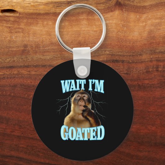 Wait I'm Goated Funny Thinking Monkey Meme Brainro Sleutelhanger (Voorkant)