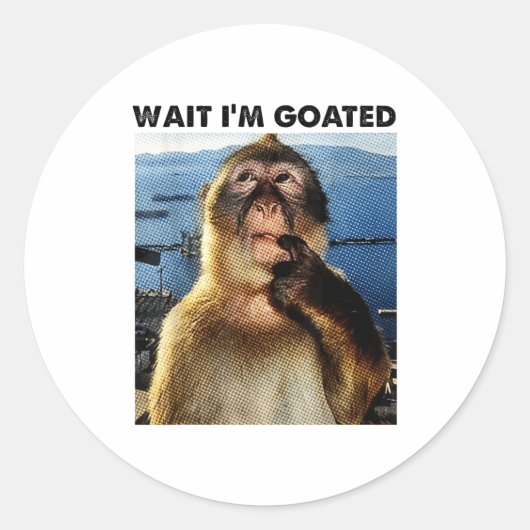 Wait I'm Goated Y2k Funny Thinking Monkey Meme Bra Ronde Sticker (Voorkant)