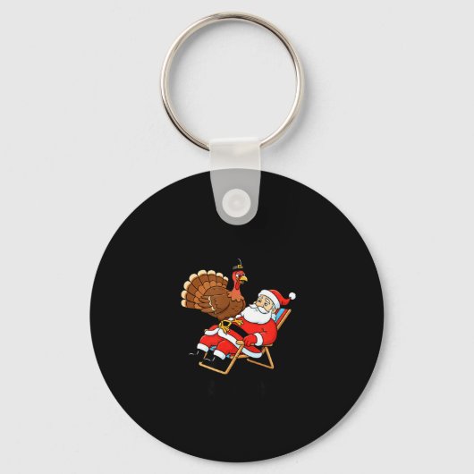 Wait Your Turn Fat Boy Funny Santa &amp; Turkey Ch Sleutelhanger (Voorkant)