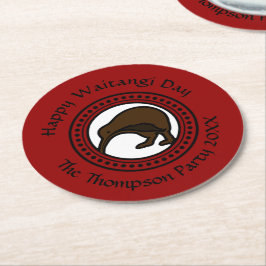 Waitangi Day kan tekst Nieuw-Zeeland bewerken Ronde Kartonnen Onderzetter