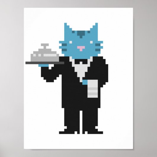 Waiter Cat Pixel Art Poster (Voorkant)