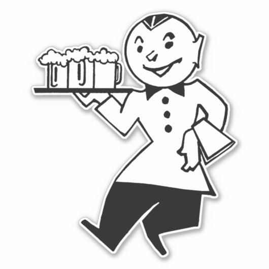 Waiter Serving Beer Retro Cartoon Man Alcohol art Sticker (Voorkant)