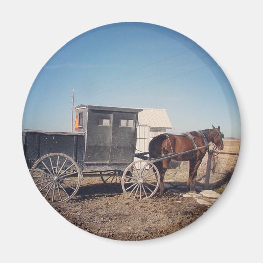Waiting Amish Horse and Buggy Magneet (Voorkant)