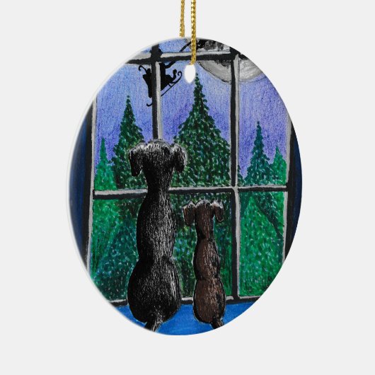 waiting for santa dog keramisch ornament (Rechts)