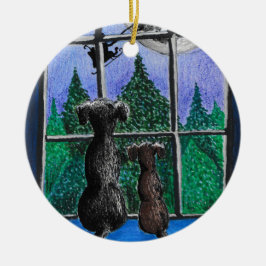 waiting for santa dog keramisch ornament