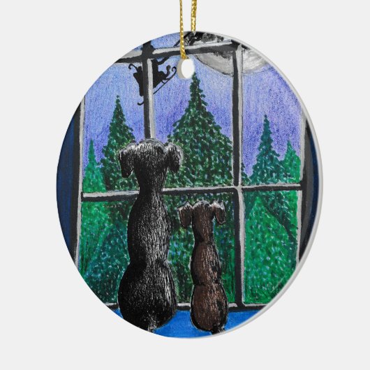 waiting for santa dog  keramisch ornament (Links)