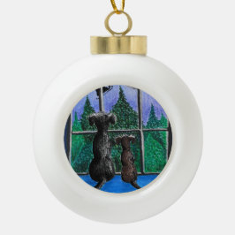 waiting for santa dog keramische bal ornament