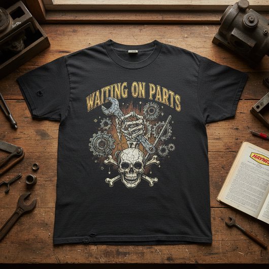 Waiting on Parts Garage Humor Skull Mechanic Tool  T-shirt