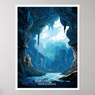 Waitomo Caves Nieuw-Zeeland Reisillustratie Poster