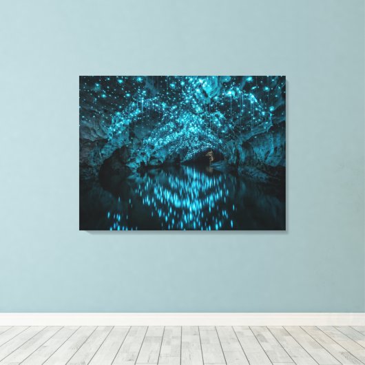 Waitomo Glowworm Galaxy - Bioluminescent Cave Refl Canvas Afdruk (Insitu (Houten vloer))