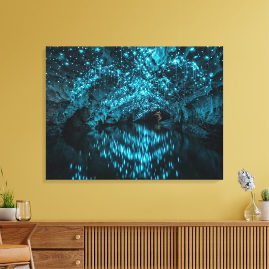 Waitomo Glowworm Galaxy - Bioluminescent Cave Refl Canvas Afdruk (Insitu (Woonkamer))