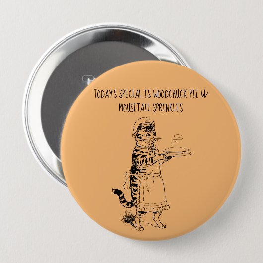 Waitress-kat serveert taart grappige Button (Voorkant /achterkant)