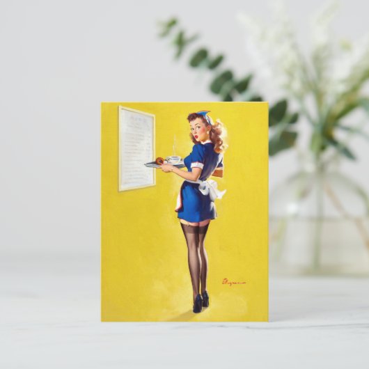 Waitress omhoog briefkaart (Staand voorkant)