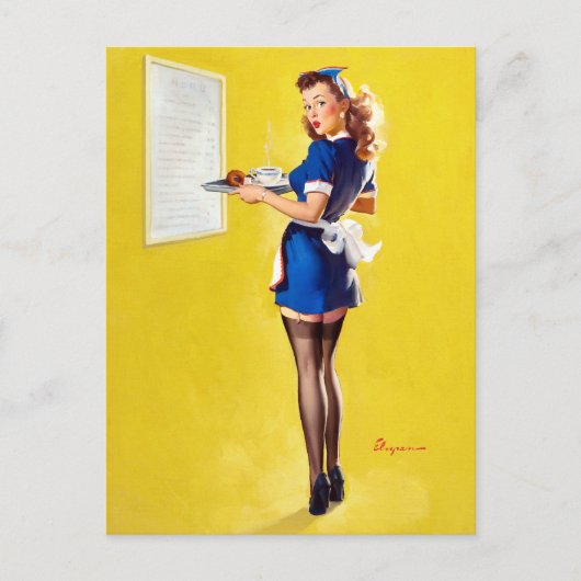 Waitress omhoog briefkaart (Voorkant)