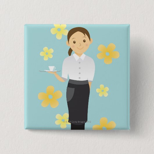 Waitress Vierkante Button 5,1 Cm (Voorkant)