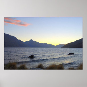 Wakatipu-meer bij zonsondergang, Queenstown, NZ Poster