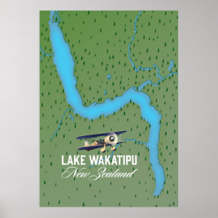Wakatipu-meer Nieuw-Zeeland kaart Poster
