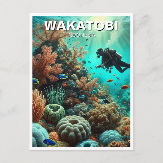 Wakatobi Indonesia Scuba Diver Briefkaart (Voorkant)