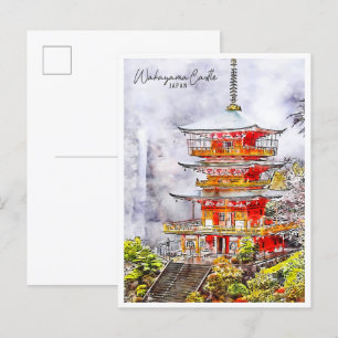 Wakayama Castle Japan vintage reizen waterverf Briefkaart