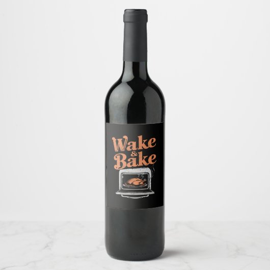 Wake Bake Turkey Diner Grappige Thanksgiving  Wijn Etiket (Voorkant)