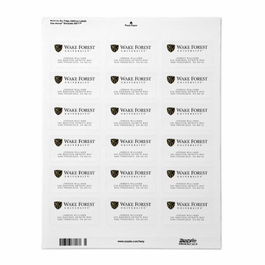 Wake Forest University Wordmark Etiket (Full Sheet)