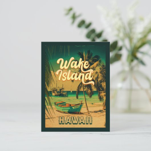 Wake Island Hawaii  Retro Palm Trees 60s Briefkaart (Staand voorkant)