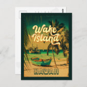 Wake Island Hawaii  Retro Palm Trees 60s Briefkaart (Voorkant / Achterkant)