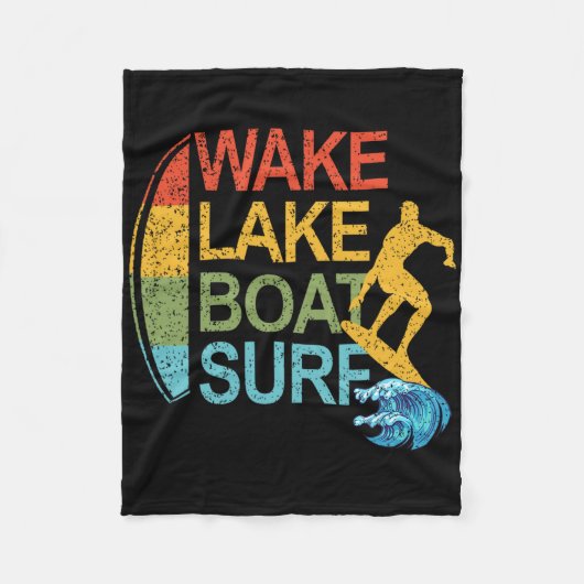 Wake Lake Boot Surfen Surfen Surfplank Surfboard Fleece Deken (Voorkant)