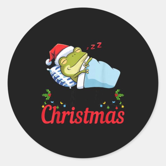 Wake Me Up When It's Christmas Cute Frog Animal Sl Ronde Sticker (Voorkant)