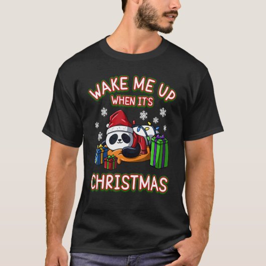 Wake Me Up When It's Christmas Snowflakes Panda Xm T-shirt (Voorkant)