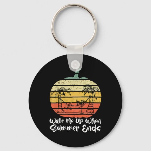 Wake Me Up When Summer Ends Funny Skeleton Hallowe Sleutelhanger (Voorkant)