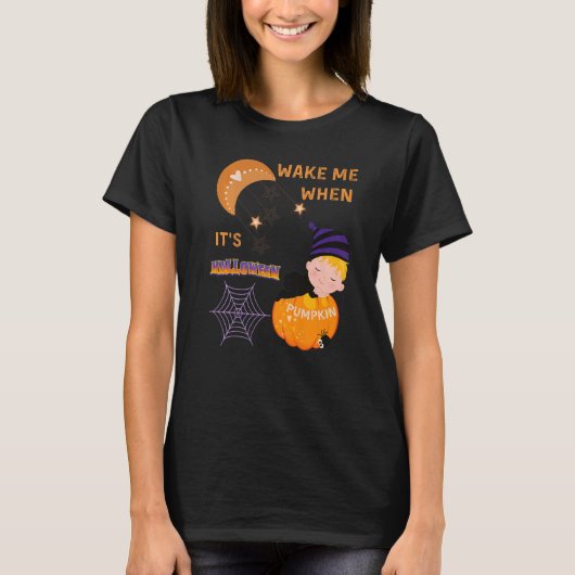 Wake Me When Its Halloween Cute Pumpkin Sleeping K T-shirt (Voorkant)