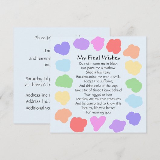  Wake / Memorial - Rainbow Poem Kaart (Voorkant / Achterkant)