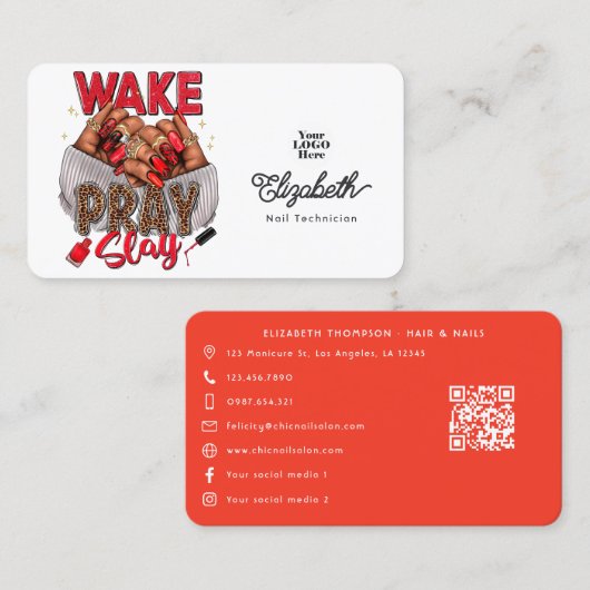 Wake, Pray, Slay Nail Salon Visitekaartje Design (Voorkant / Achterkant)