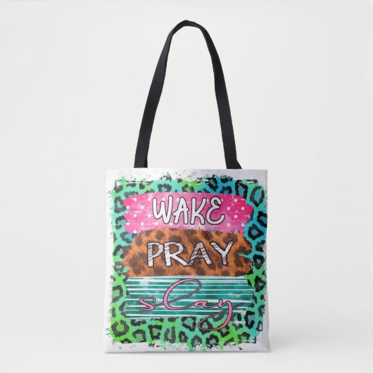 Wake Slay Pray leopard print Tote Bag (Voorkant)
