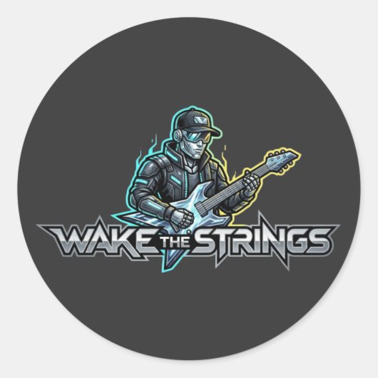 Wake The Strings Retro Future Kunst Ronde Sticker (Voorkant)