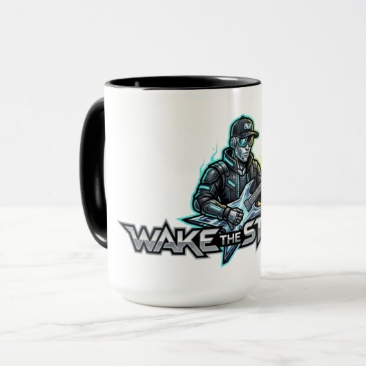 Wake The Strings Retro Toekomst Kunst Mok (Voorkant links)