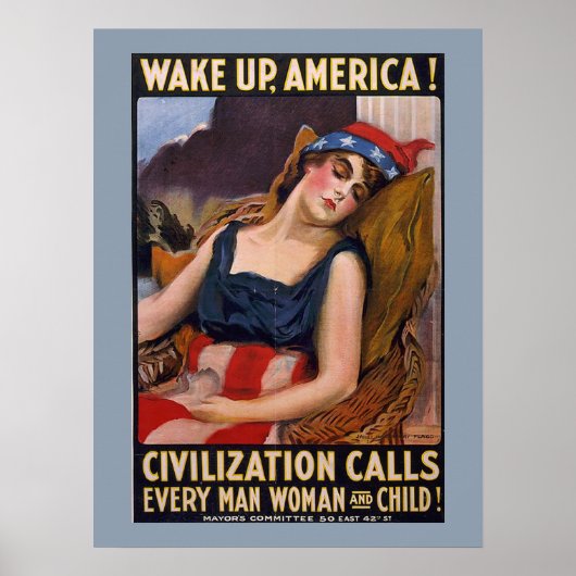 Wake Up America 1917  Lady Liberty Poster (Voorkant)