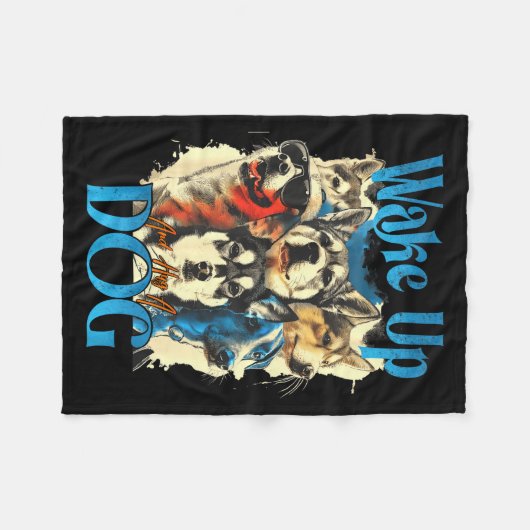 Wake Up And Hug A Dog, Funny Motivation Dog Quote, Fleece Deken (Voorkant (Horizontaal))