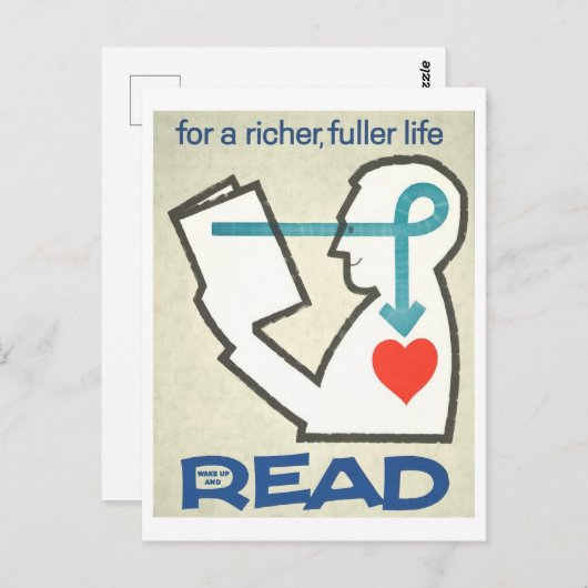 "Wake Up and Read"  Library-Poster Briefkaart (Voorkant / Achterkant)