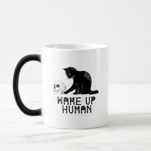 Wake Up Human - Funny Cat With Skull Magische Mok