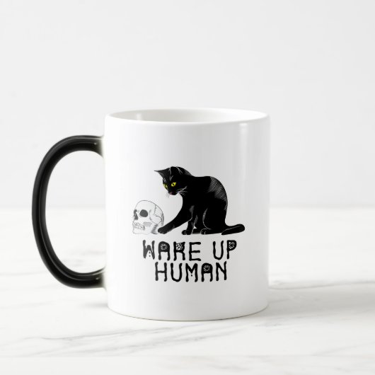 Wake Up Human - Funny Cat With Skull Magische Mok (Links)
