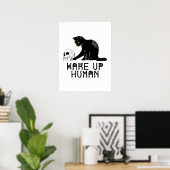 Wake Up Human - Funny Cat With Skull Poster (Thuiskantoor)