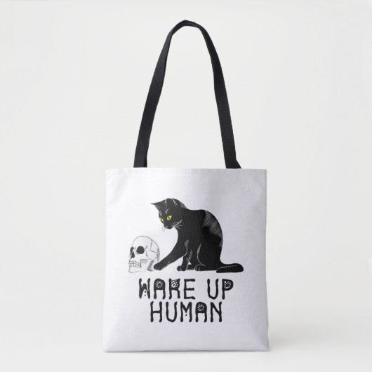 Wake Up Human - Funny Cat With Skull Tote Bag (Voorkant)