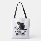 Wake Up Human - Funny Cat With Skull Tote Bag (Achterkant)