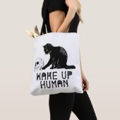 Wake Up Human - Funny Cat With Skull Tote Bag (Dichtbij)