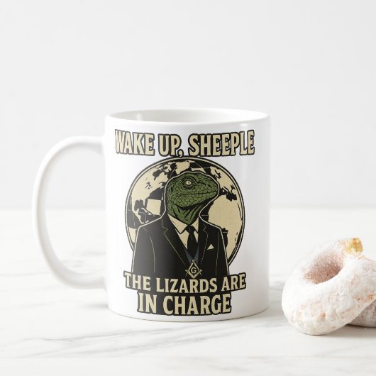 Wake Up Sheeple Lizard Rulers Parody Koffiemok (Met donut)