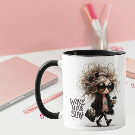"Wake Up & Slay" Quirky Big Haired Latte Girl Mok