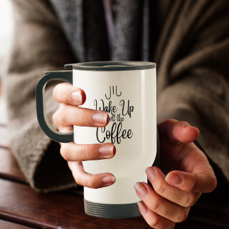 Wake-up typografie met koffiegeur reisbeker